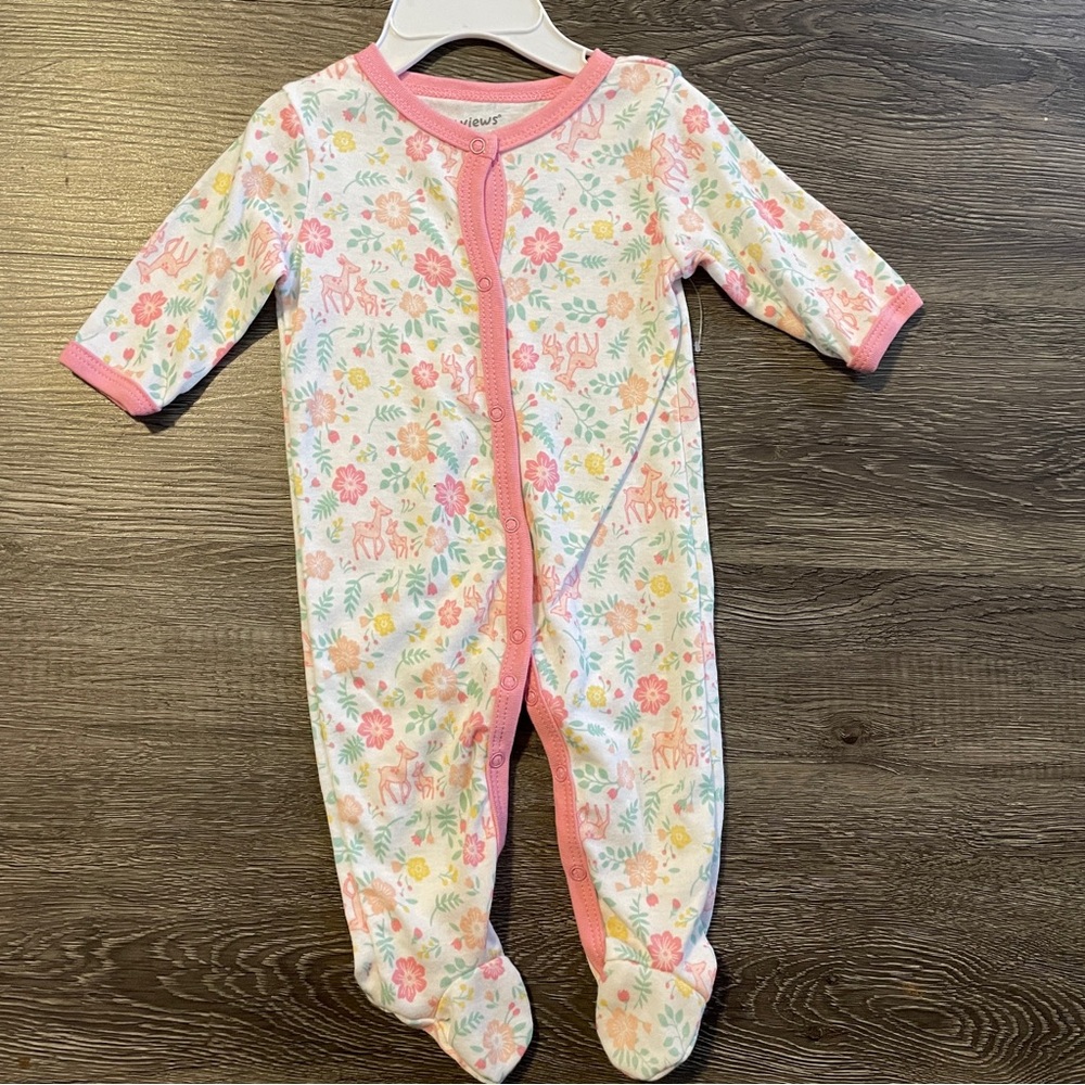 NWOT Baby Views Floral W/ Deers Footie